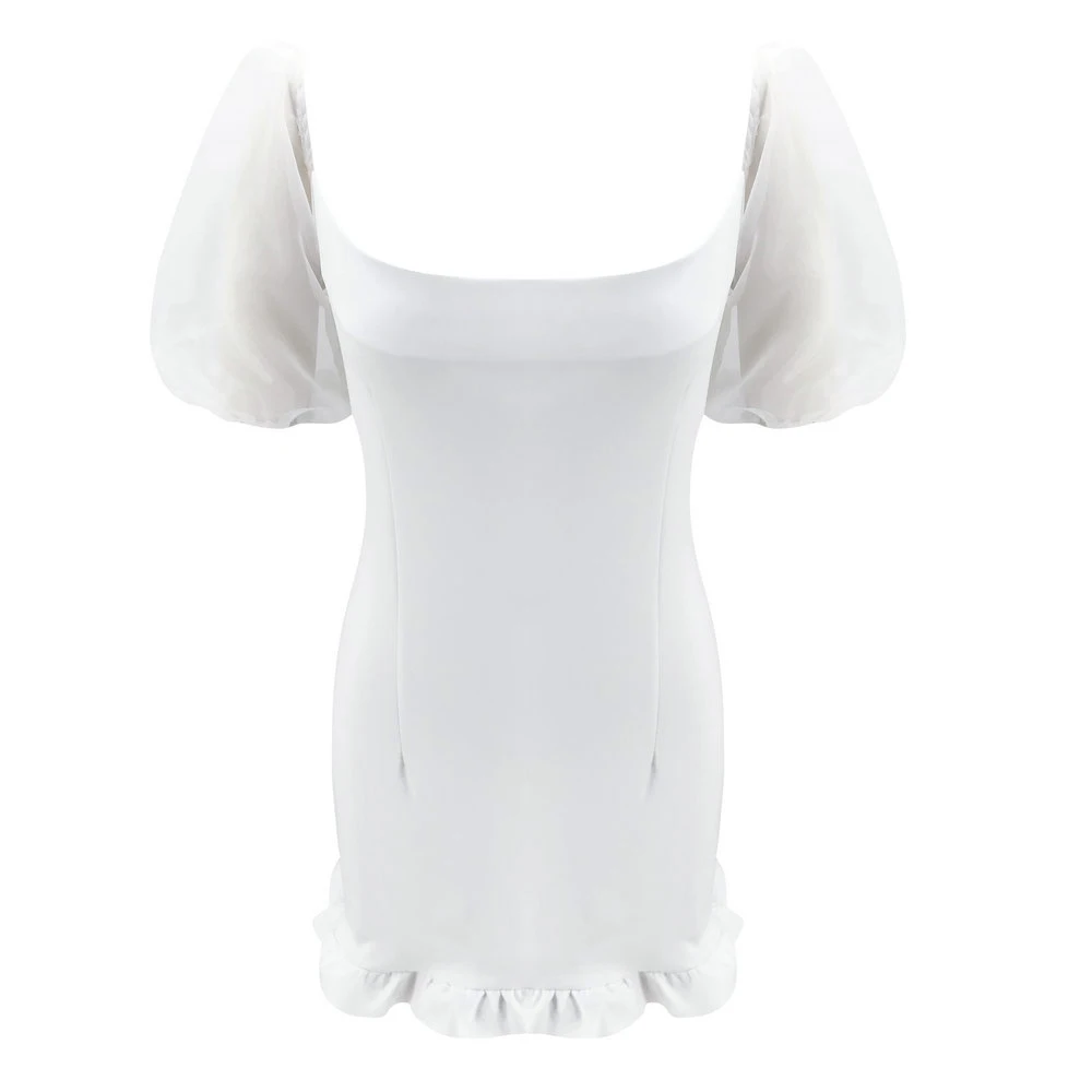 

Hot Women Mesh Puff Sleeve Square Neck Bodycon Evening Party Cocktail Mini Dress