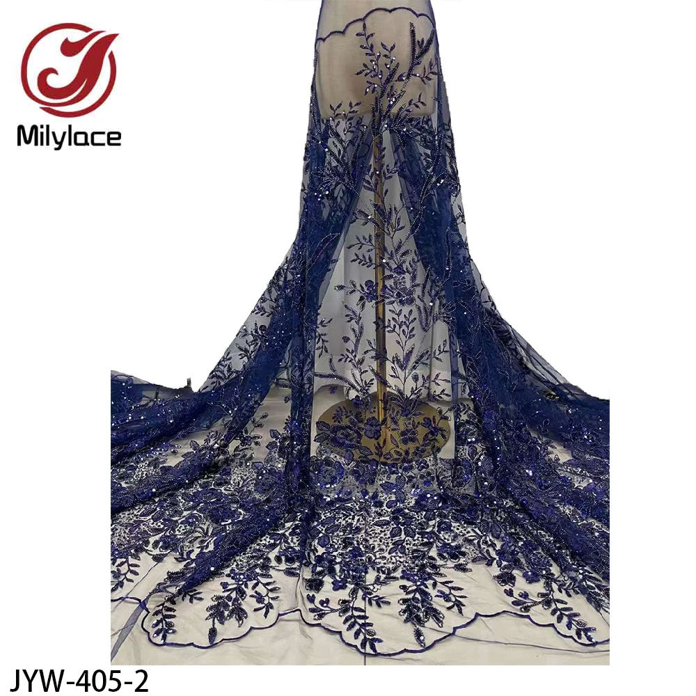 Tela de encaje de tul con cuentas, tejido de red de lentejuelas francesas africanas de alta calidad para JYW-405 de costura, gran oferta-1