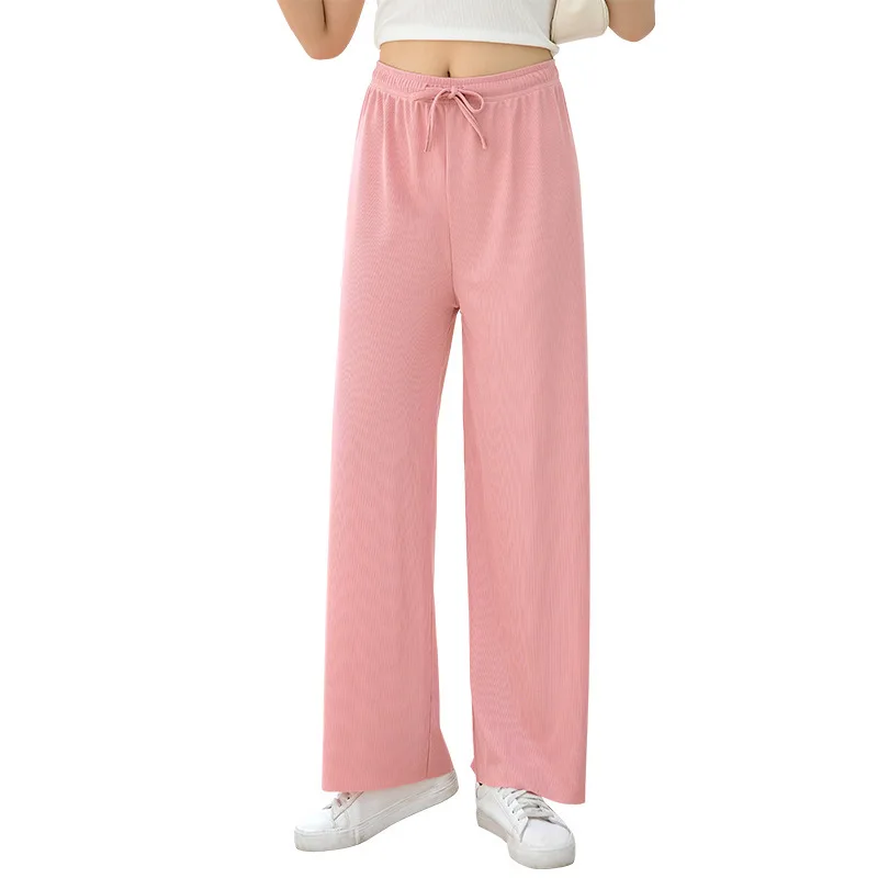 

Soft Comfort Women Pants 2020 New High Waist Casual Summer Slacks Pants Women Ice Silk Ankle-Length Long Trousers Female Slacks