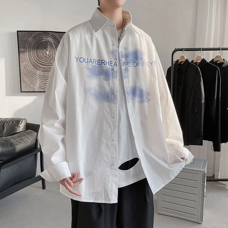 

2021 new spring cold neutral long sleeve Outdoor Kpop Beach Holiday Preppy Style Smart casual loose printed shirt