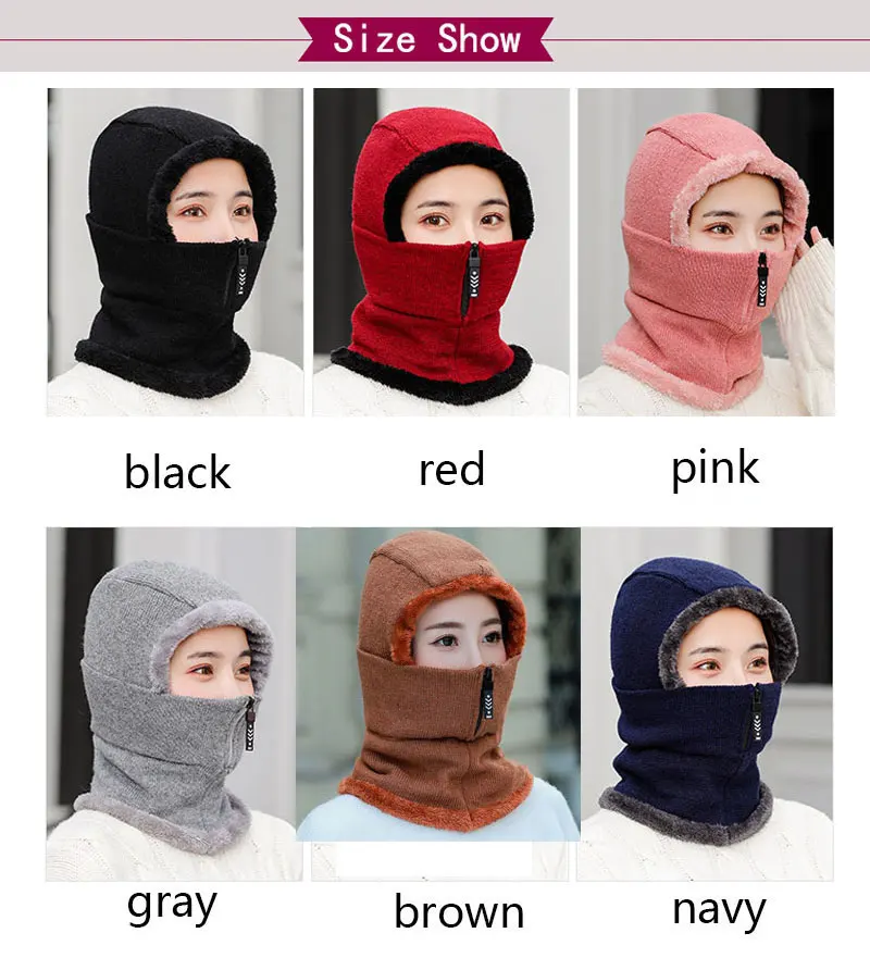 Skullies Beanies женская вязаная шапка шарф женские зимние шапки для женщин капот однотонная Балаклава маска Feminino Beanie Hat cap