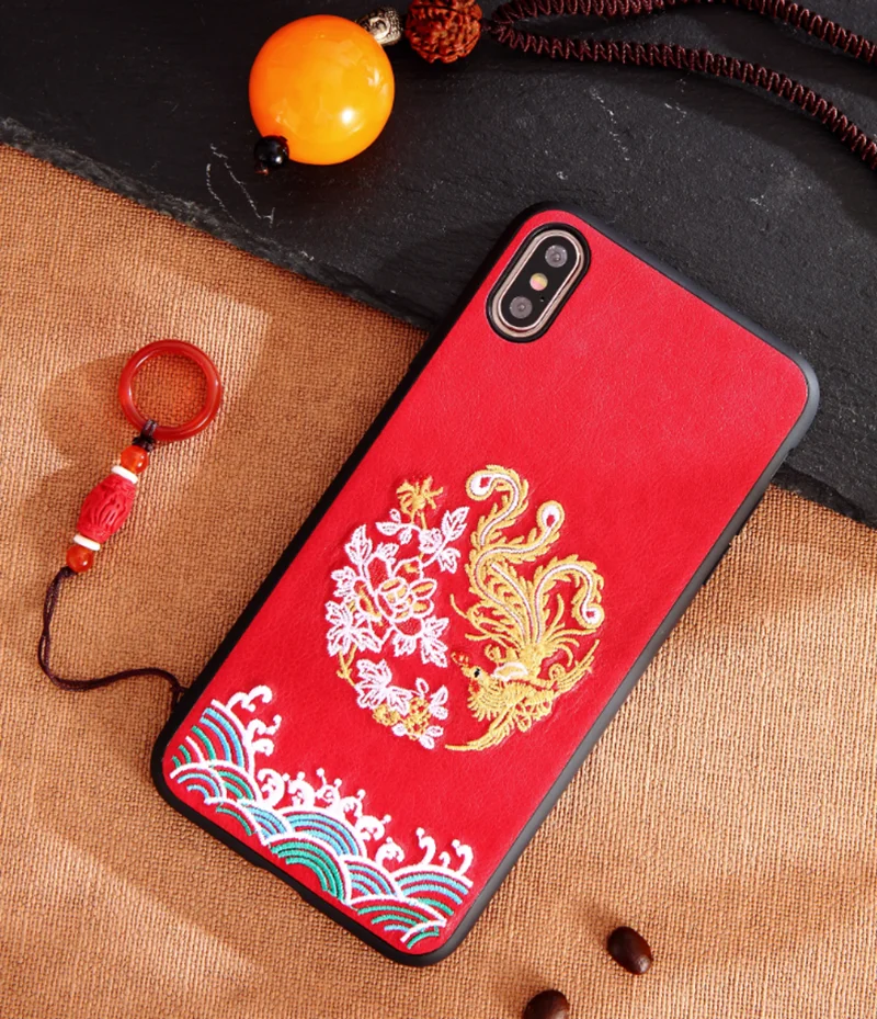 Китайский стиль вышитый для iphone XR 7 8 XS MAX XSmax X 10 6 6S Plus 7Plus 8Plus подушка безопасности