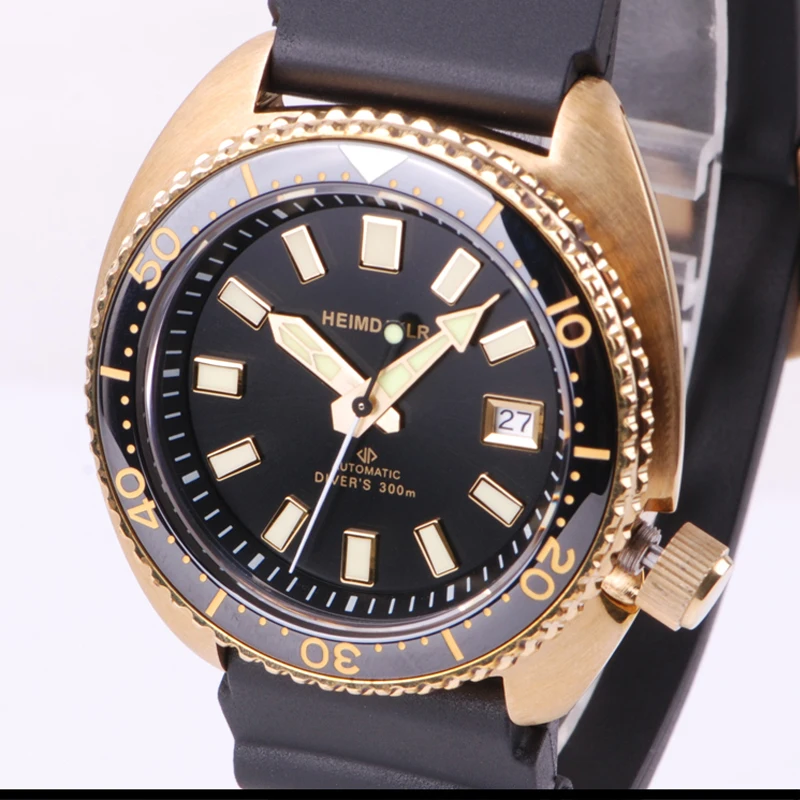

HEIMDALLR Men's Bronze Mechanical Watch Sapphire Glass 46mm Black Dial C3 Luminous NH35 Automatic Watches 300M Diver Watch