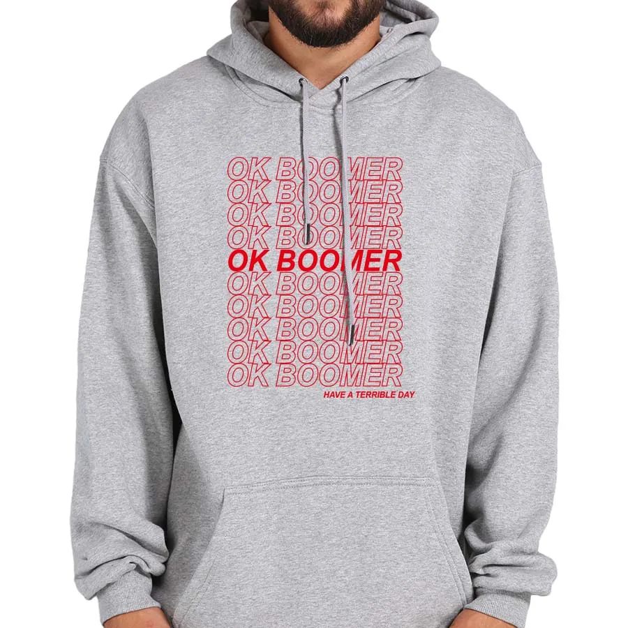 Толстовка с капюшоном OK Boomer черная серая толстовка длинным рукавом бархатная