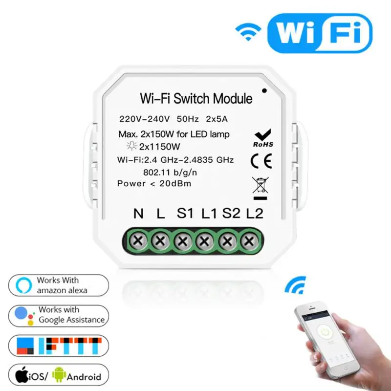 

2 Gang 2 Way Wifi умный светильник выключатель цепи модуль приложение Smart Life приложение Tuya дистанционного Управление переключатель Управление; Ко...