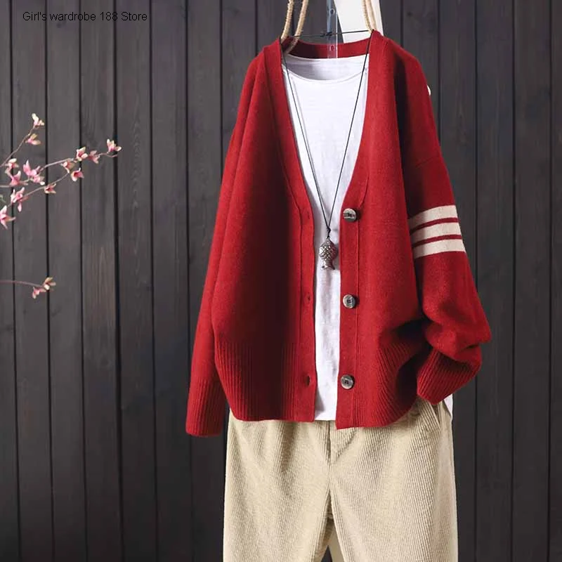 

autumn new products loose art core spun yarn retro Korean knitted cardigan women leisure button sweater