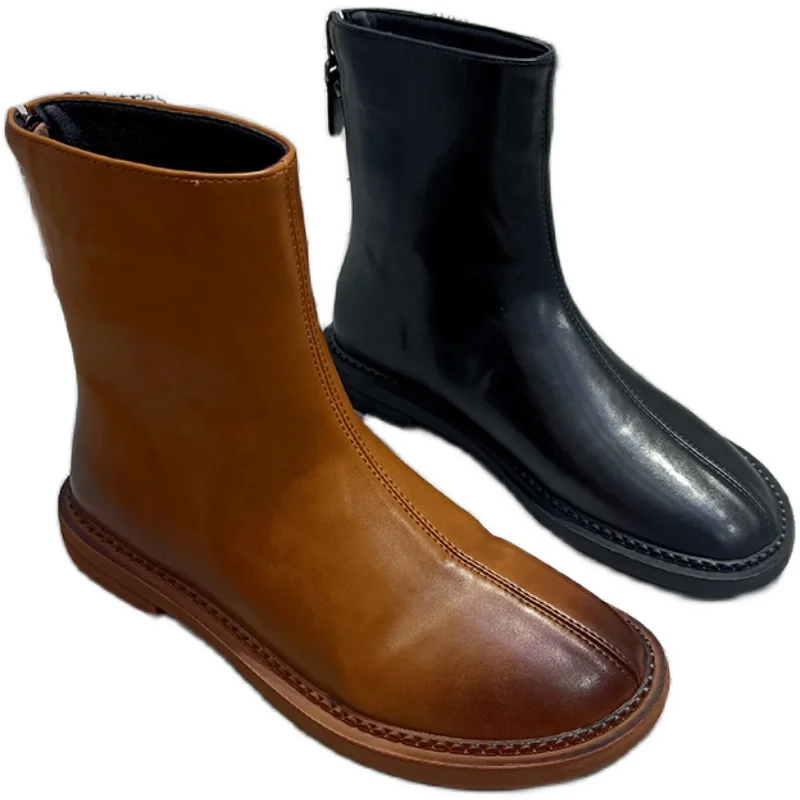 

Autumn new style 20 fashion soft leather Martin boots non-slip motorcycle boots soft bottom round toe short boots women's boots