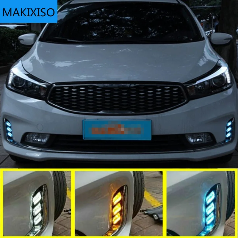 

2 шт. для kia k3 2016, синий Ночной свет, желтый сигнал поворота, светодиодные дневные ходовые огни DRL, высокое качество