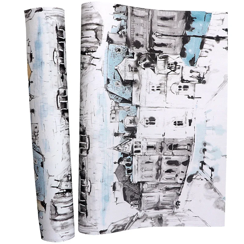 

Hand-painted abstract black and white city street creative personality art wallpaper restaurant bar cafe wallpape