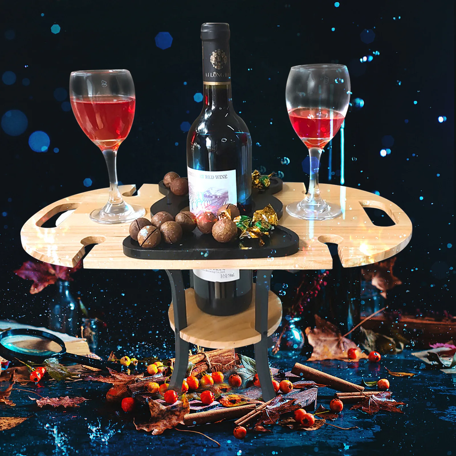 

Mini Camping Table Outdoor Tables Wine Rack Foldable And Assembled 4 Glasses Wine Table For Indoor And Outdoor Garden Furniture
