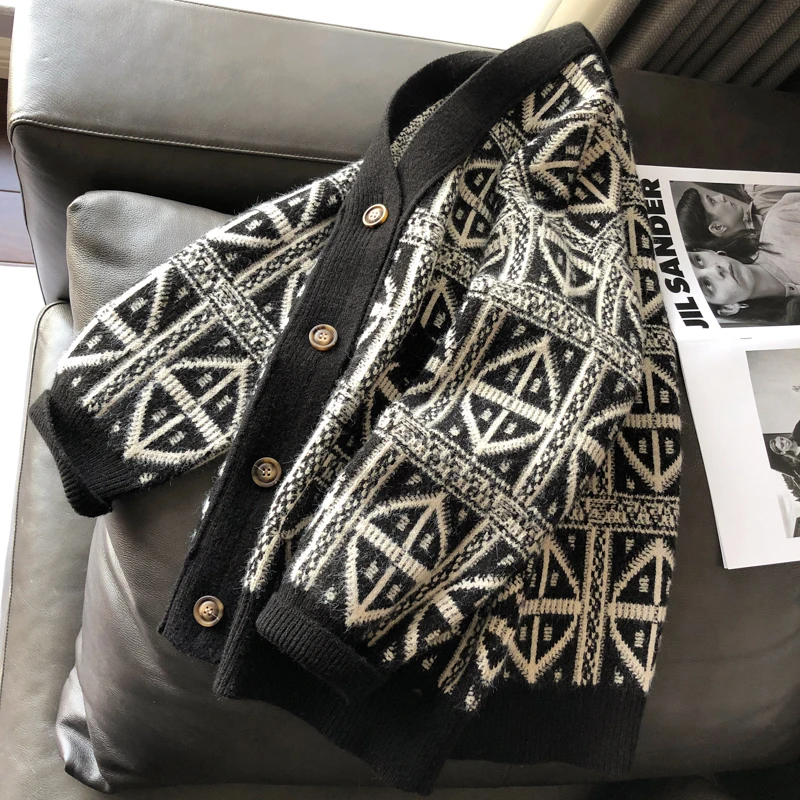 

Винтажный вязаный кардиган, женский свободный свитер, пальто, женский осенне-зимний вязаный свитер с длинным рукавом и V-образным вырезом, н...