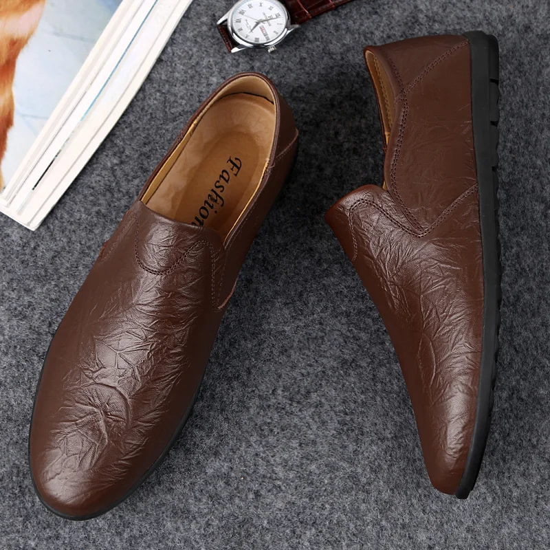 Mens Loafers Casual Shoes Italian Luxury Brand Summer Men Genuine Leather Mocassin Homme Light Slip on Boat | Обувь