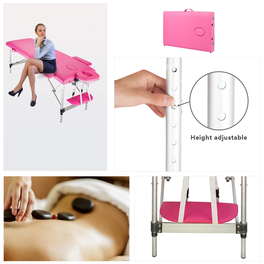 

Massage Table Bed 2 Sections Folding Portable Aluminum Foot Facial SPA Professional Beauty Equipment 60CM Wide[US-Stock]