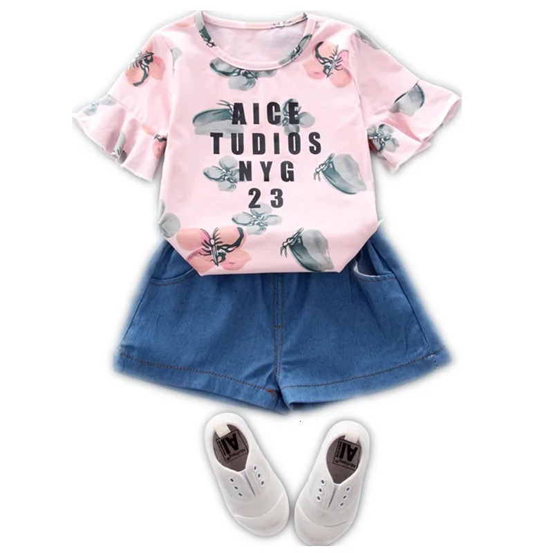 Комплекты одежды для маленьких девочек летняя футболка с короткими рукавами и