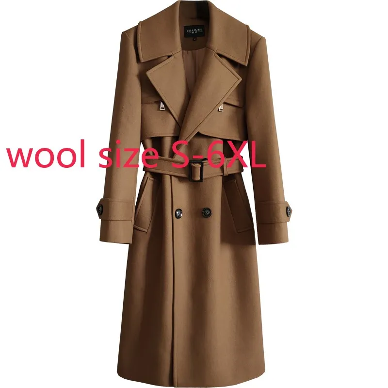 

New Fashion High Quality Woolen Coat Long Winter Luxury Extra Wool Men Casual Double Breasted Thick Coats Plus Size S- 5XL 6XL
