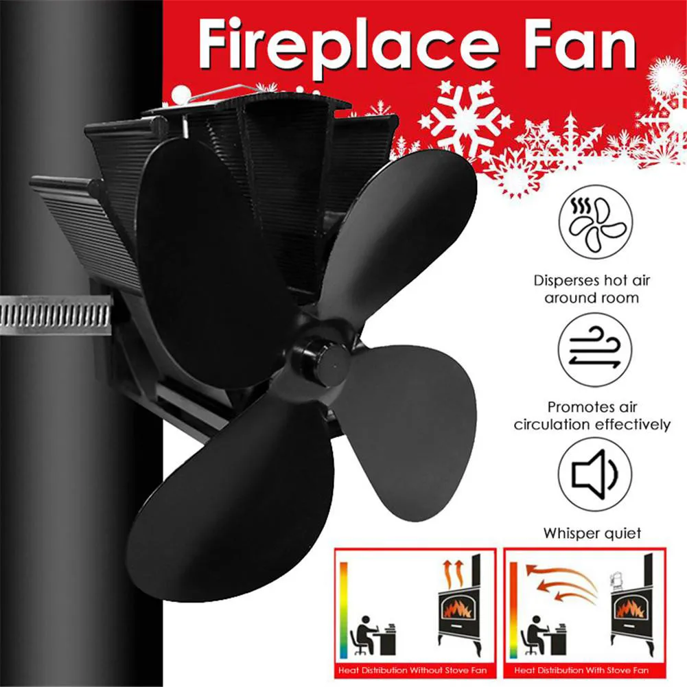 

4 Blade Universal Fireplace Fan Heat Powered Stove Fan For Wood Log Fireplace Wall-mounted Non-magnet Fireplace Fan Winter Warme