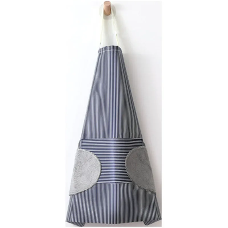 

Women's Apron with Pockets Adjustable Stripe Waterproof Home Kitchen Cooking Apron With Wipe Hands Coral Velvet Towels Stitched