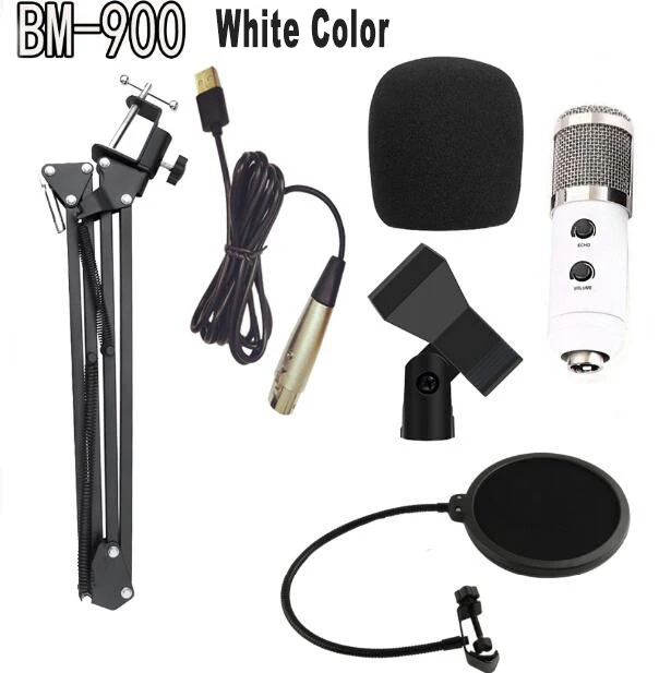 BM-900 Podcast записывающий микрофон с подставкой профессиональный конденсаторный студийный вещательный микрофон - Цвет: white set