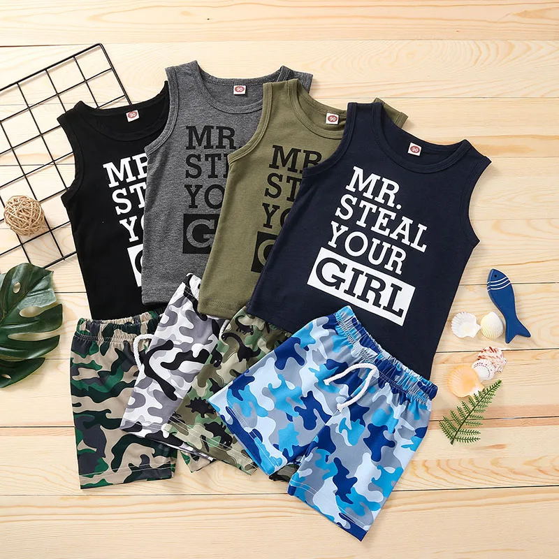 

Boys Cotton Camouflage Shorts Suit Kids Baby's Children's Sets Suit Kid Sleeveless Cute Set Baby Pants Baby Boy Clothes Summer