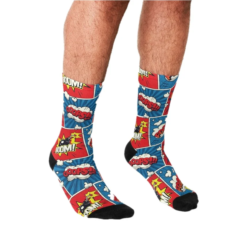 

2021 Funny Men's socks Comic Book Collage pattern Printed hip hop Men Happy Socks cute boys street style Crazy Socks for men