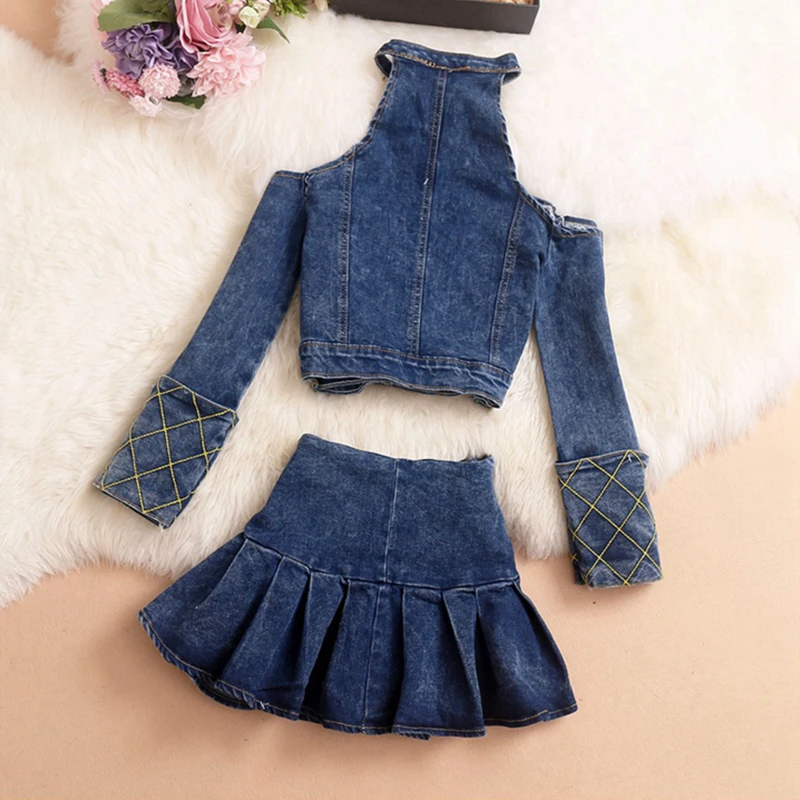 Женский джинсовый костюм VGH винтажный комплект из двух предметов короткий топ с