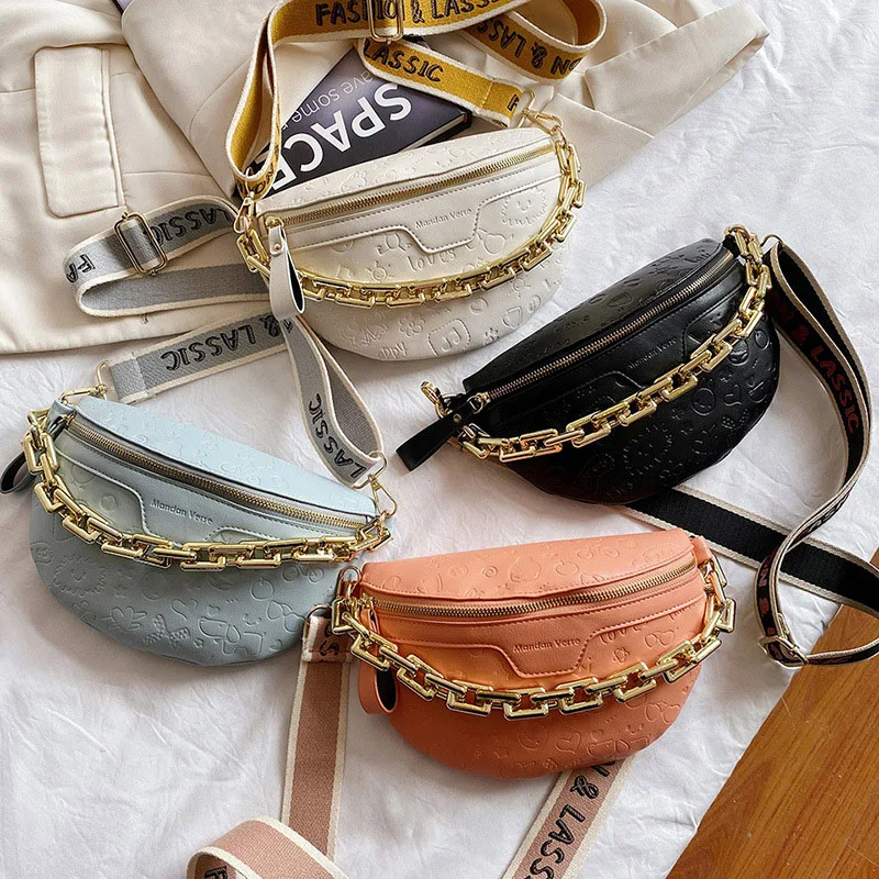 

Luxury Thick Chain Crossbody Bags For Women 2021 New Fashion Printing Design Ladies Chest Bag High Quality Leather Shoulder Bags