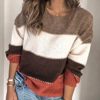 fashion patchwork o neck autumn winter sweater 2019 women long sleeve warm knitted sweaters pullover female tops jumper
