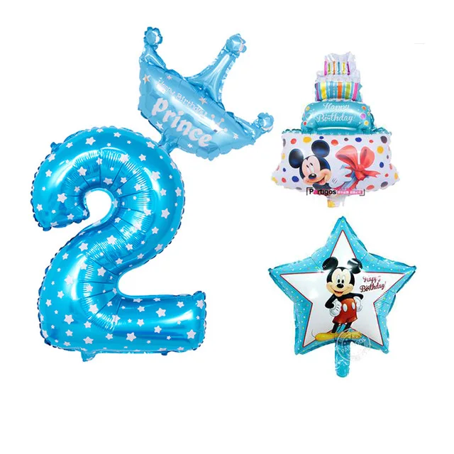 4pcs blue number 2 112 см Микки Минни Маус мультяшный воздушный шар из фольги на день рождения шар на день рождения украшения для вечеринки Подарки для детей - Цвет: 4pcs blue number 2