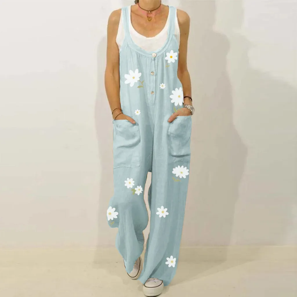 Комбинезон женский с принтом повседневный свободный Полукомбинезон V образным