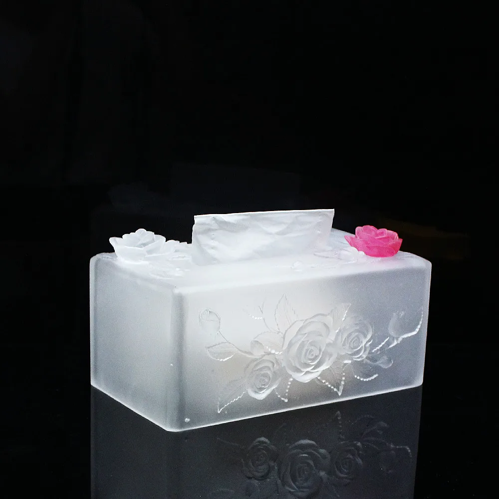 

Home Desktop Tissue Box Crystal White Elegant Rose Style Modern Bathroom Topsky