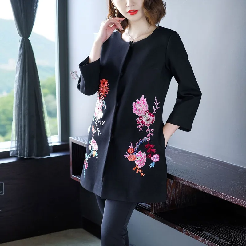 Китайский национальный женский жаккардовый кардиган с вышивкой для женщин