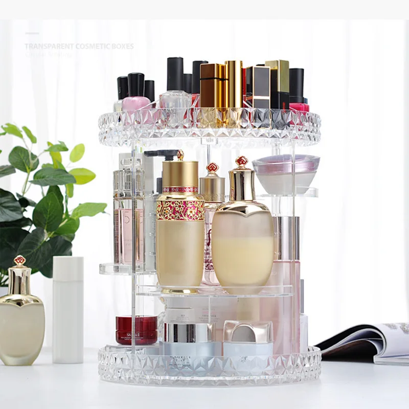 

New 360 Rotating Crystal Cosmetic Storage Box Multifunction Detachable Makeup Organizer SCI88