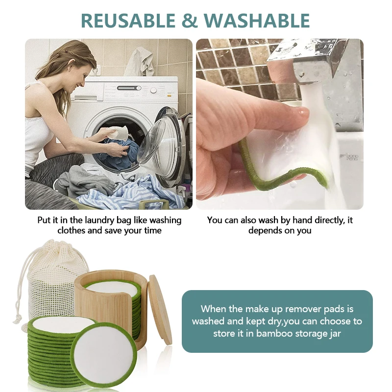

20pcs Makeup Remover Pads Reusable Bamboo Cotton Pad Washable Rounds Microfiber Facial Care Skin Cleansing Tool