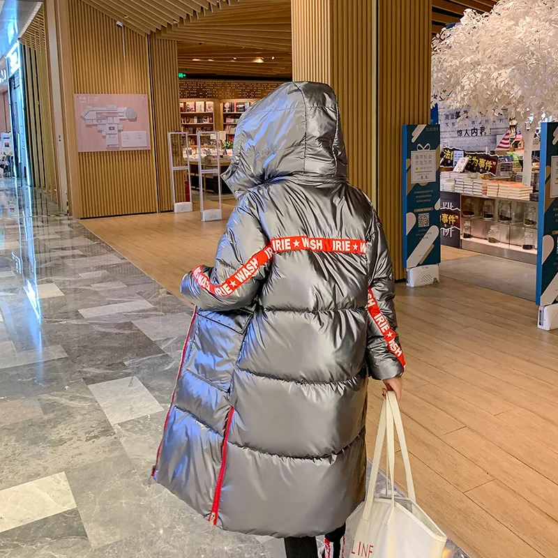 Блестящая Водонепроницаемая Женская куртка с капюшоном яркая парка