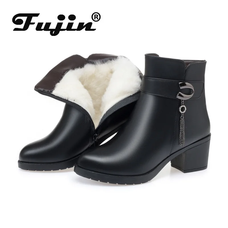 Fujin/зимние сапоги Женские теплые шерстяные меховые модные плюшевые ботильоны из