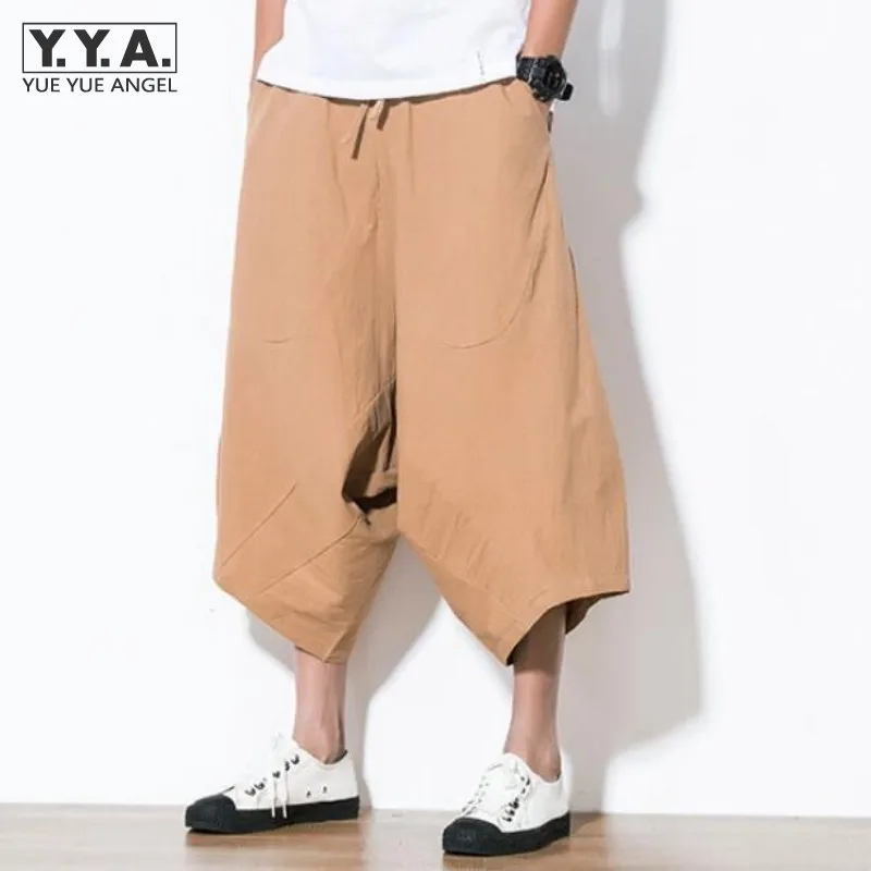 Японские Свободные Капри в стиле Харадзюку льняные хлопковые шаровары удобные