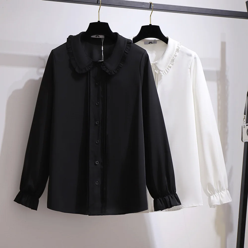 

New autumn cover waist slimming shirt doll collar flounce chiffon shirt