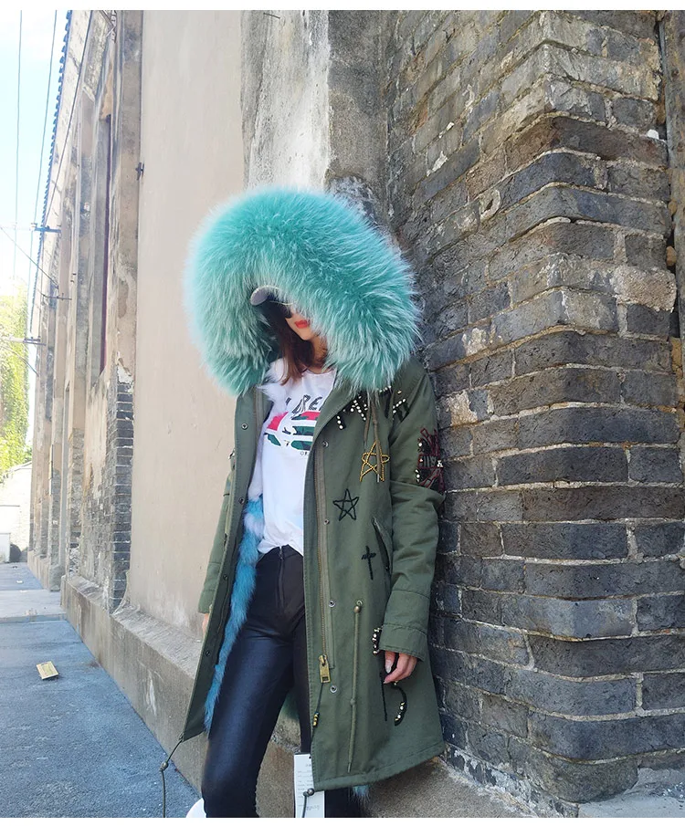Новинка 2020 Женское пальто средней длины с подкладкой из лисьего меха вышивкой и