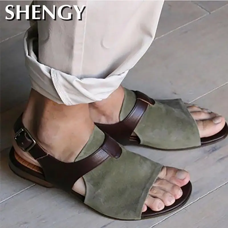 Сандалии мужские в римском стиле Повседневная пляжная обувь на плоской подошве