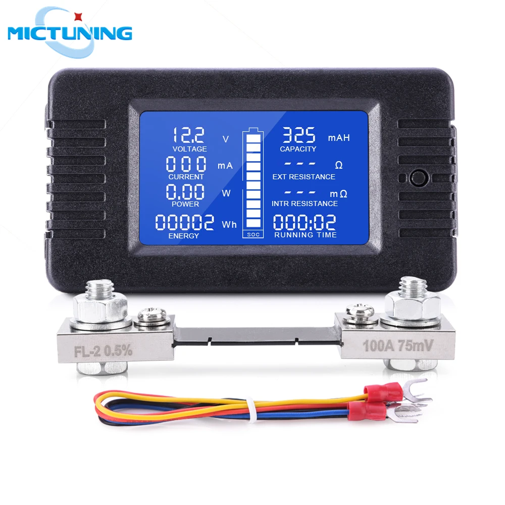 ЖК-дисплей MICTUNING, Измеритель постоянного тока аккумулятора 0-200 в, вольтметр, амперметр с 9 функциями измерения для автомобильной солнечной системы - изображение