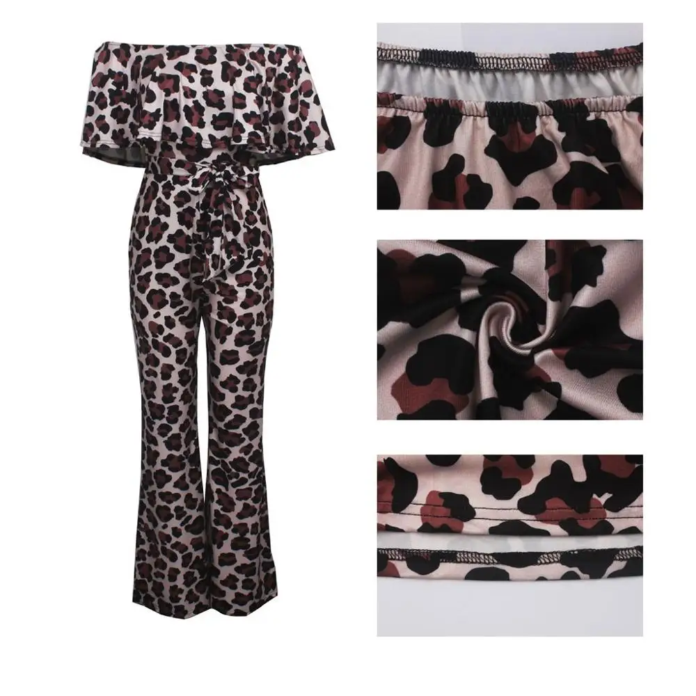 Женский леопардовый комбинезон с открытыми плечами и коротким рукавом |