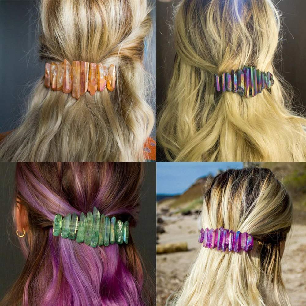 

Classical Hair Clip Handmade Natural Emerald Comb Creative Multicolored Stone Hairpin Woman Hair Accessories Wholesale Custom