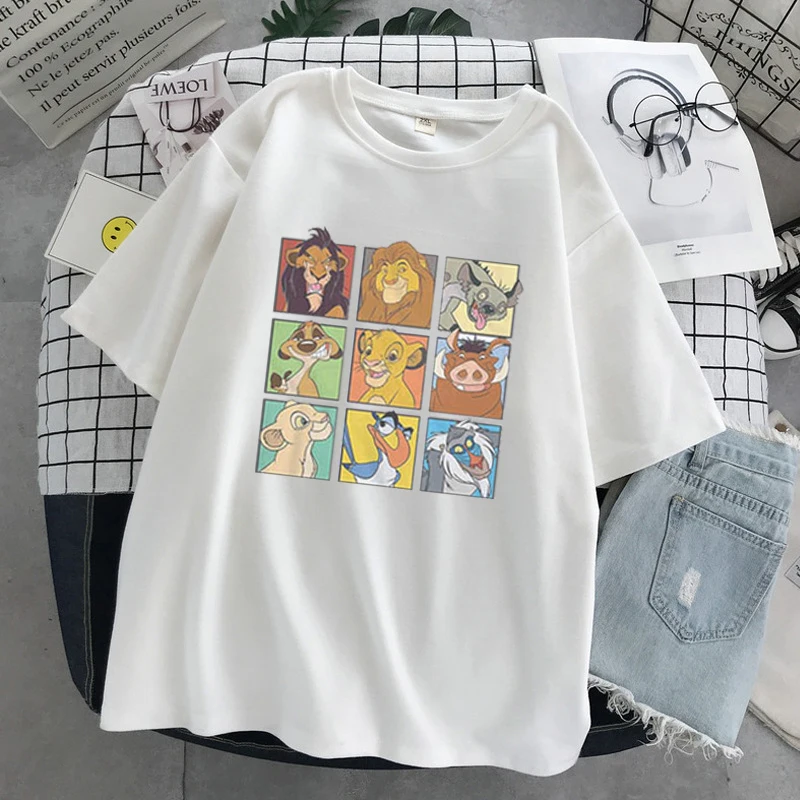 

Women Aesthetic Harajuku Short Sleeve Cute Shirt O Neck Top Plus Size Women T-shirt Clothing Lion King Cartoon Print T Shirts