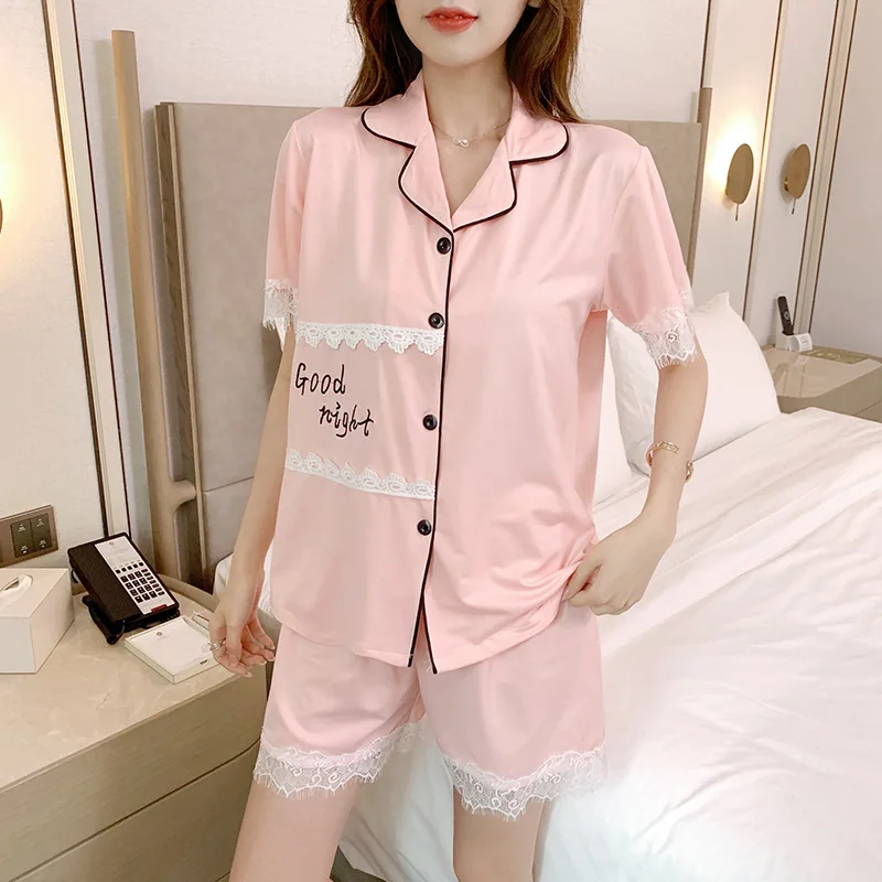 Goodnight Nightwear Summer New Cardigan Lace Pajamas Set Women's Loose Fitting Housewear Lady Sleepwear Female Nightgown