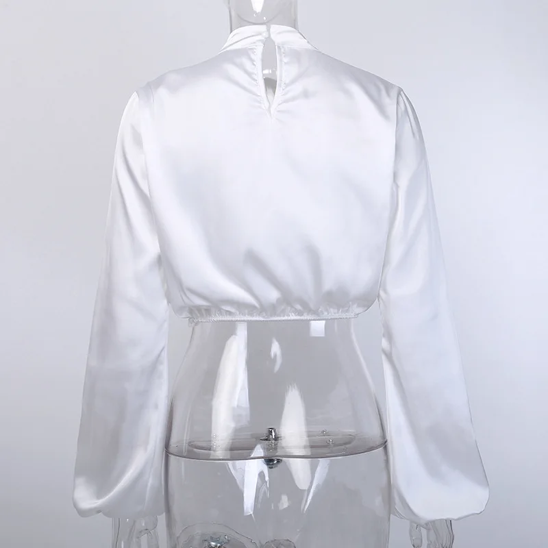 

Gwirpte Blouses Woman 2020 Sexy Stand Collar Lantern Sleeve Cropped Tops Fashion Autumn Elegant Ladies Blouse Streetwea