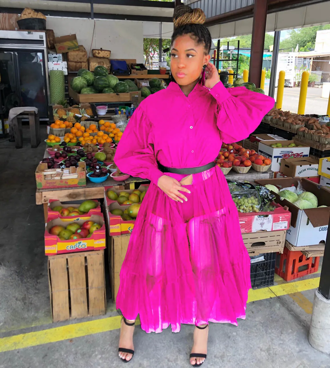 

Dresses Trendy Patchwork See-through White Ankle Length Dress L0315