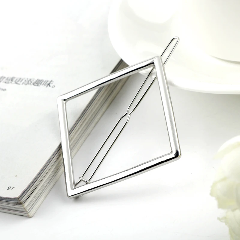 

New Simple Hair Accessories Geometric Hollow Out Square Metal Hairpin Hairgrips Headdress clip For Girl Women Jewelry Gift