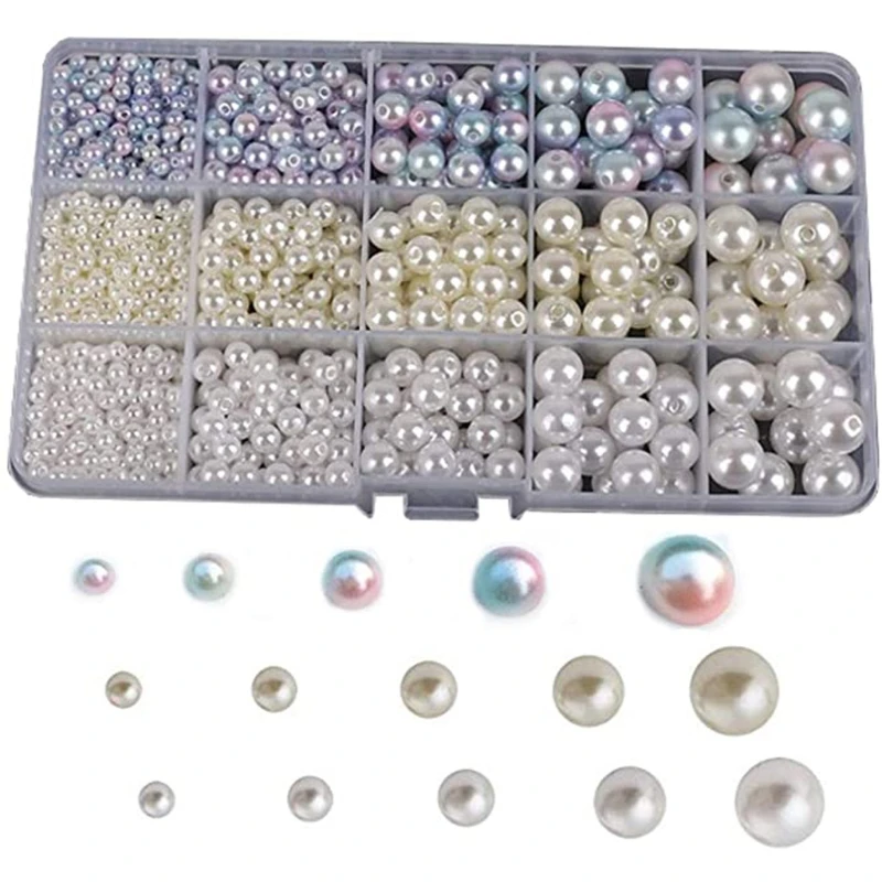 

1 Box Mixed Imitation Pearls Beads with Holes White Ivory ABS Plastic Loose Teardrop Spacer Beads Kit Jewelry Making