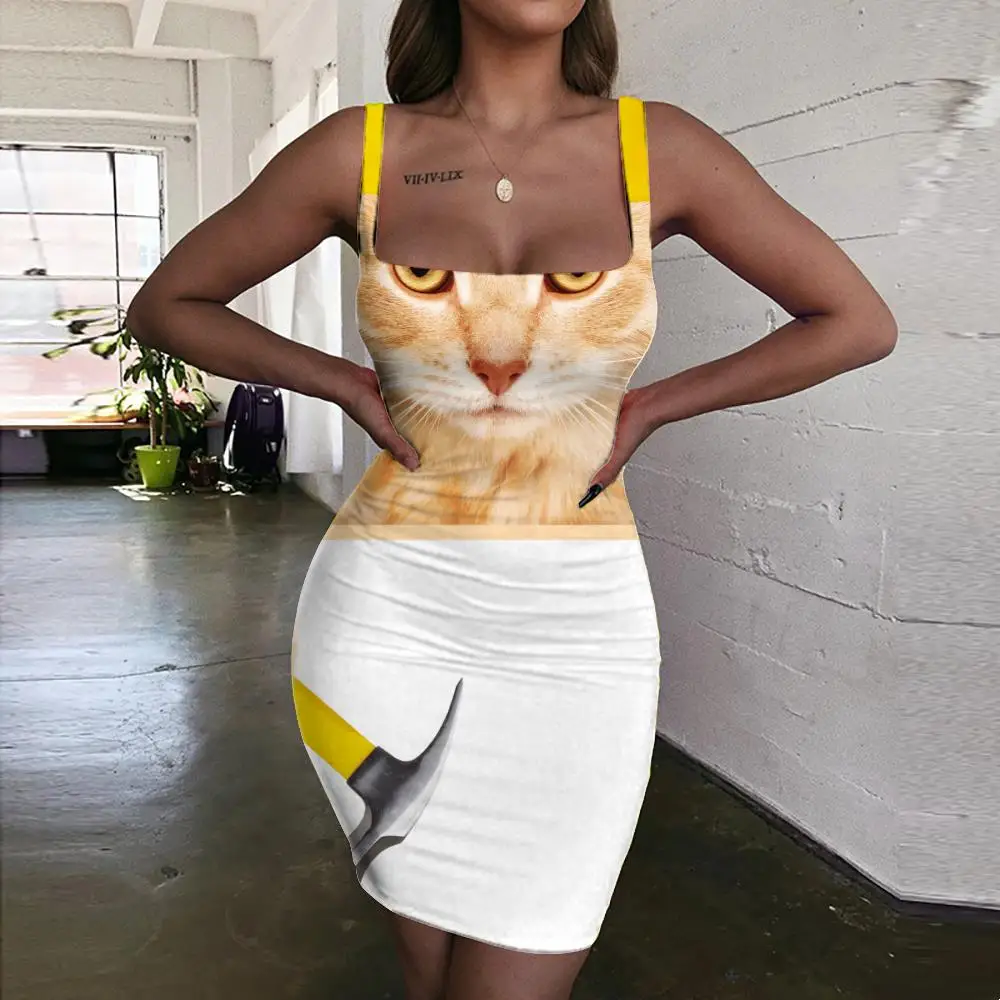 

KYKU Brand Cat Dresses Women Animal Halter Sleeveless Harajuku Sundress Funny Ladies Dresses Womens Clothing Mini Evening