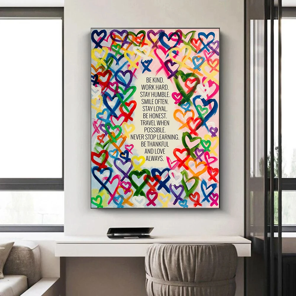 

Modern Colorful Be Kind and Love Heart Always Canvas Painting Posters Prints Wall Art Pictures for Living Room Home Decor